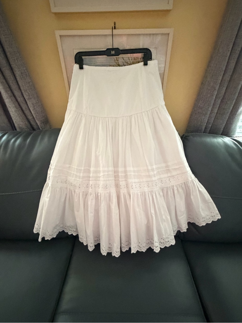 Y2K Vintage Polo Ralph Lauren White Poplin Eyelet Long Skirt Size 8 White tiered - Picture 2 of 5